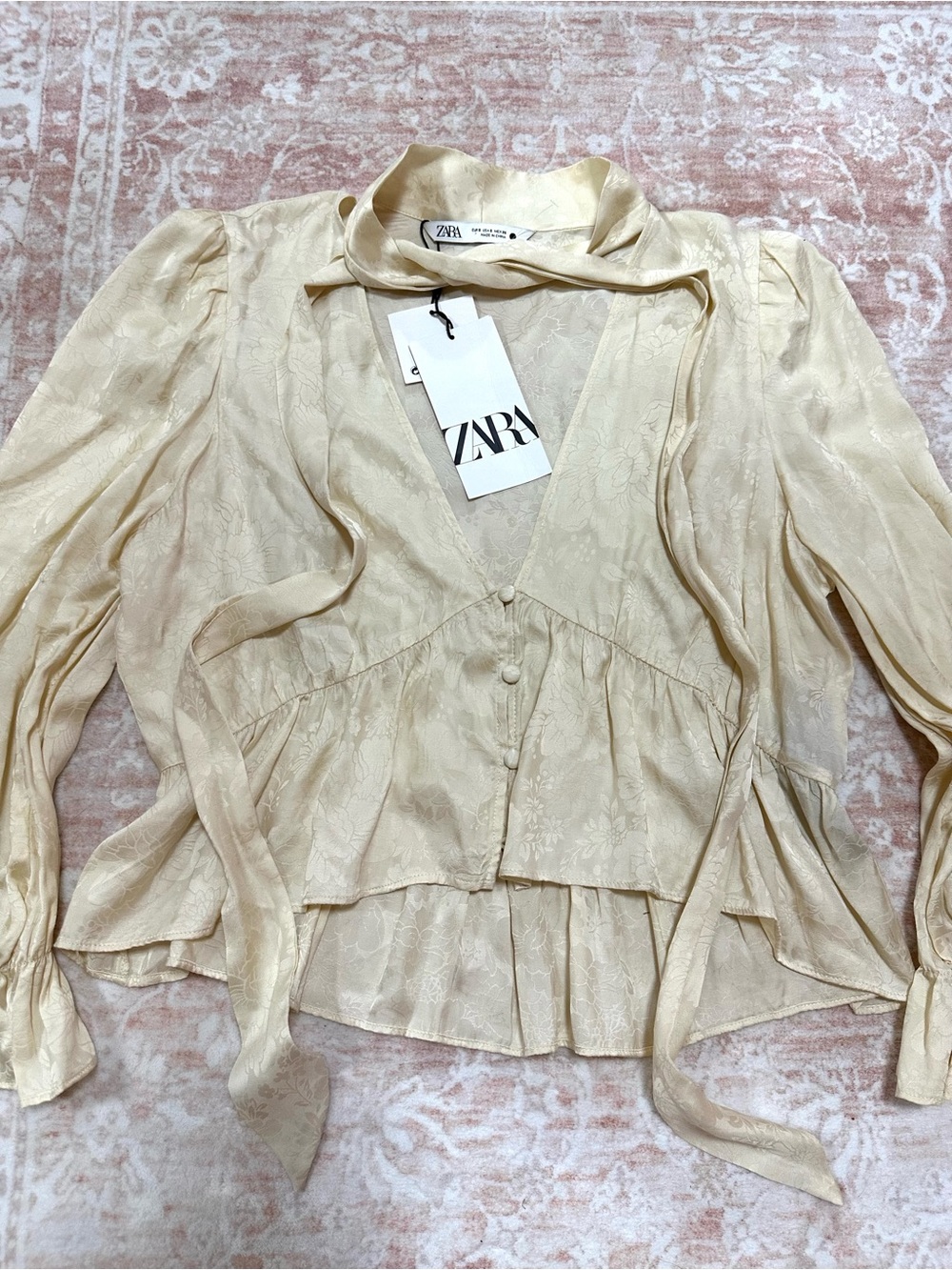 NWT Zara Satin Jacquard Blouse - Picture 5 of 12
